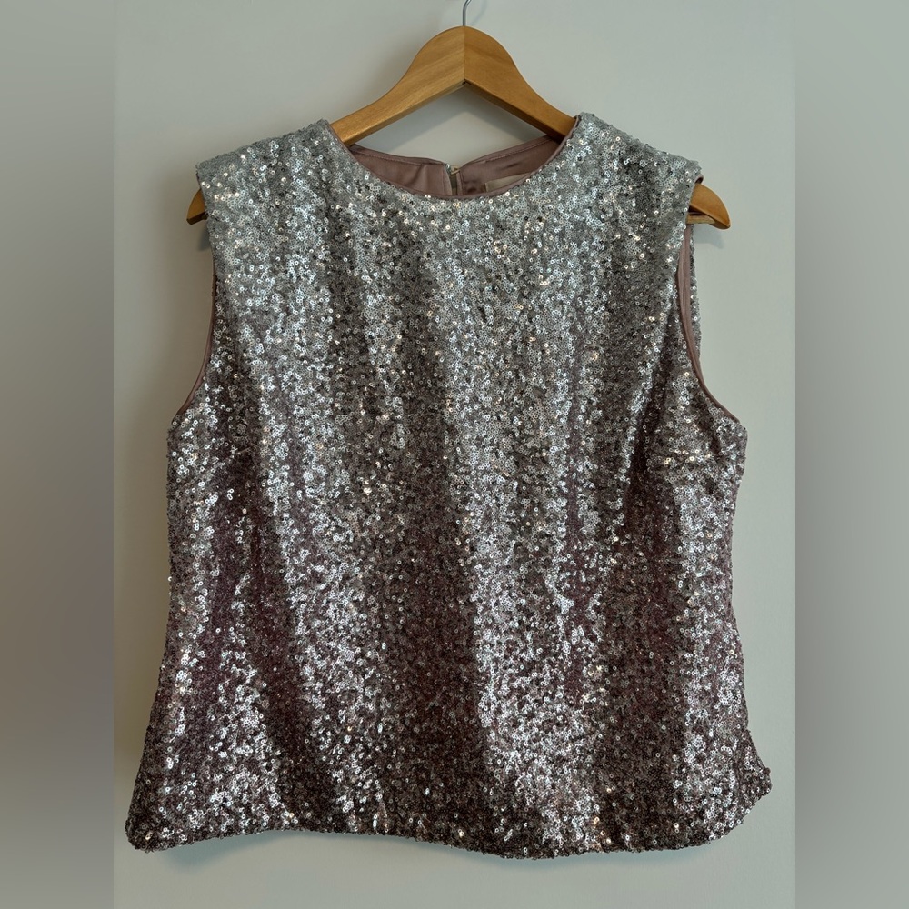 Anthropologie Silver Sequin Sleeveless Top